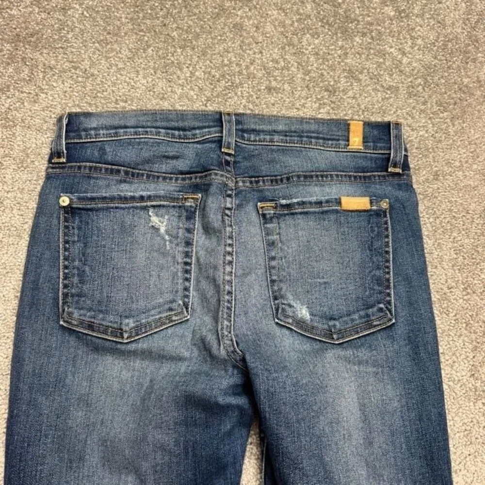 7 For All Mankind The Ankle Skinny Distressed Denim Jeans Womens 28 Blue Stretch